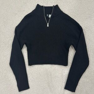 H&M - Cozy Black Knitted Quarter-zip Sweater (size small)